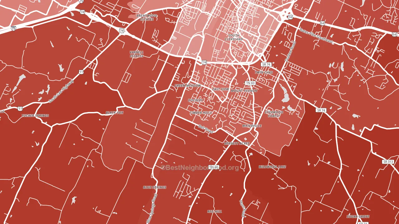 South Cleveland, TN block-group political-lean map