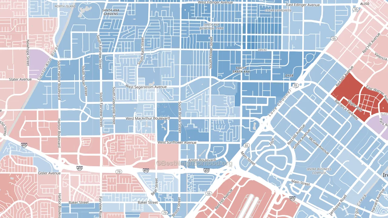 South Coast, Santa Ana, CA block-group political-lean map