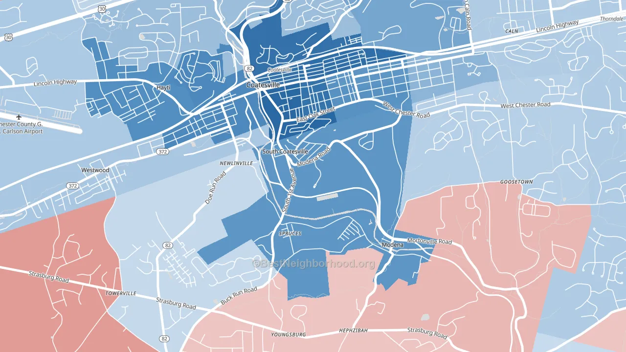 South Coatesville, PA block-group political-lean map