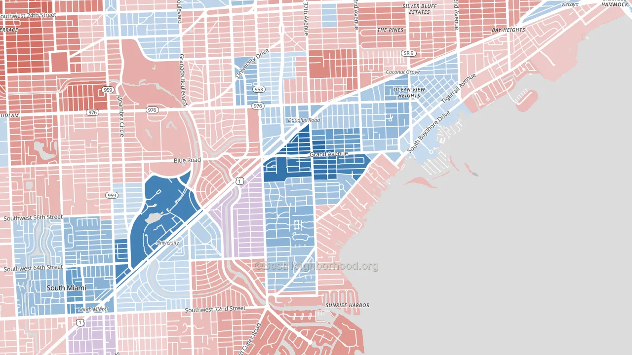 South Coconut Grove, Miami, FL block-group political-lean map