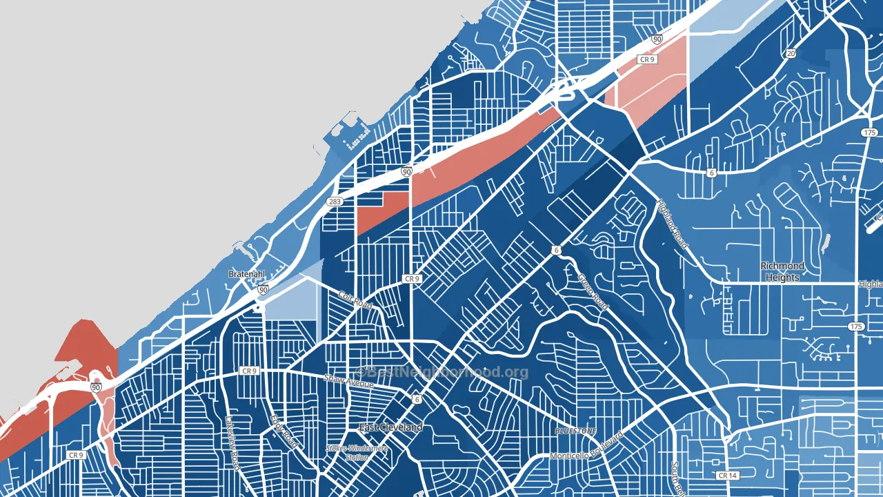 South Collinwood, Cleveland, OH block-group political-lean map