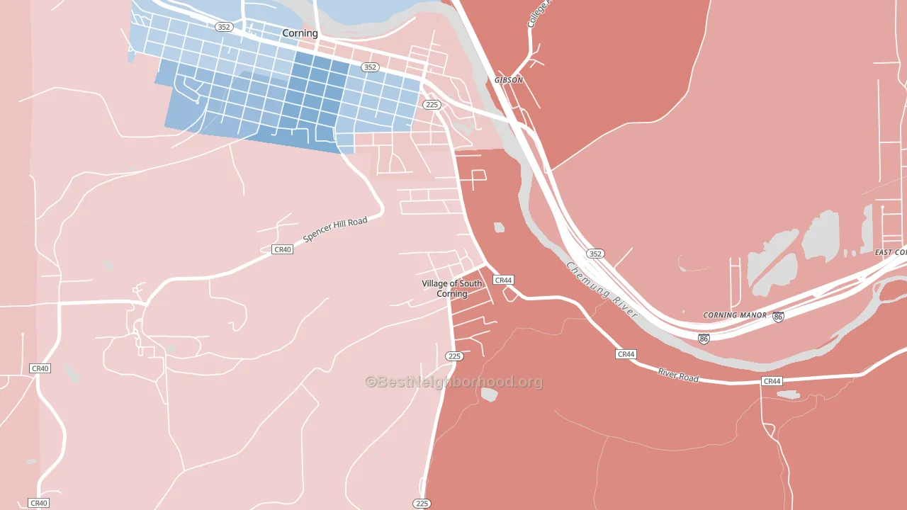 South Corning, NY block-group political-lean map