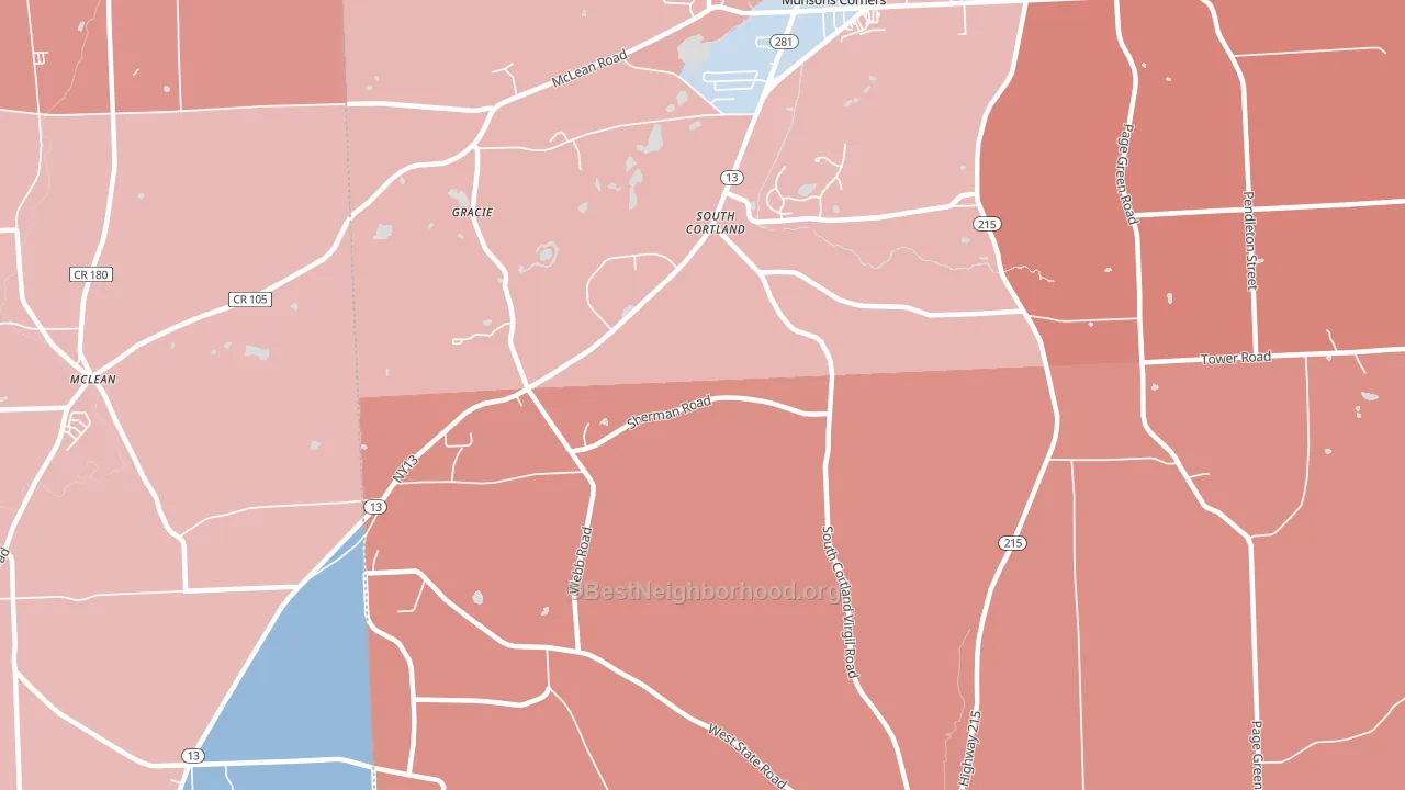South Cortland, NY block-group political-lean map
