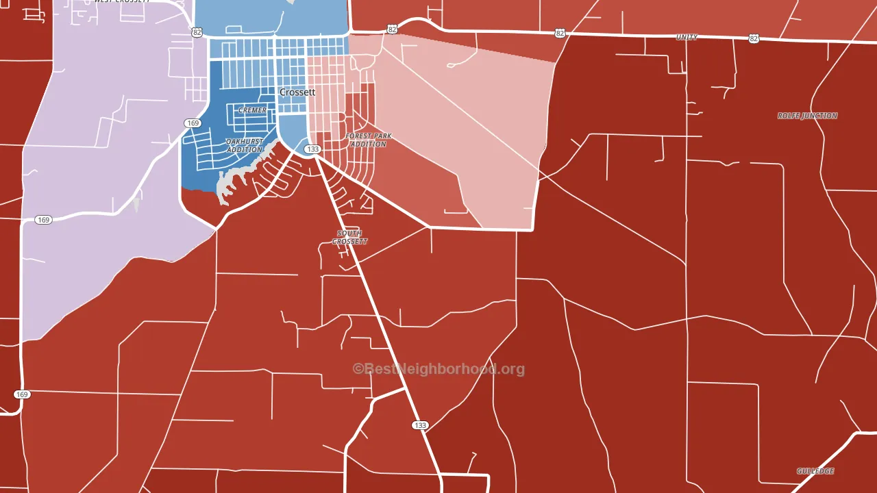 South Crossett, AR block-group political-lean map