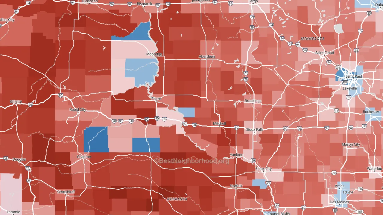 South Dakota block-group political-lean map