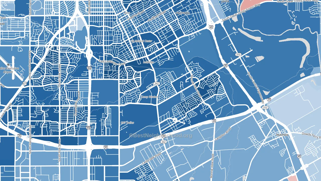 South Dallas Fair Park, Dallas, TX block-group political-lean map