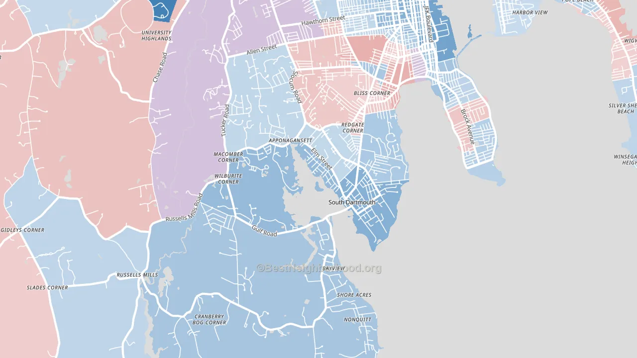 South Dartmouth, MA block-group political-lean map