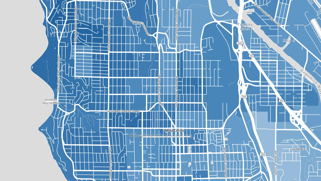 South Delridge, Seattle, WA block-group political-lean map