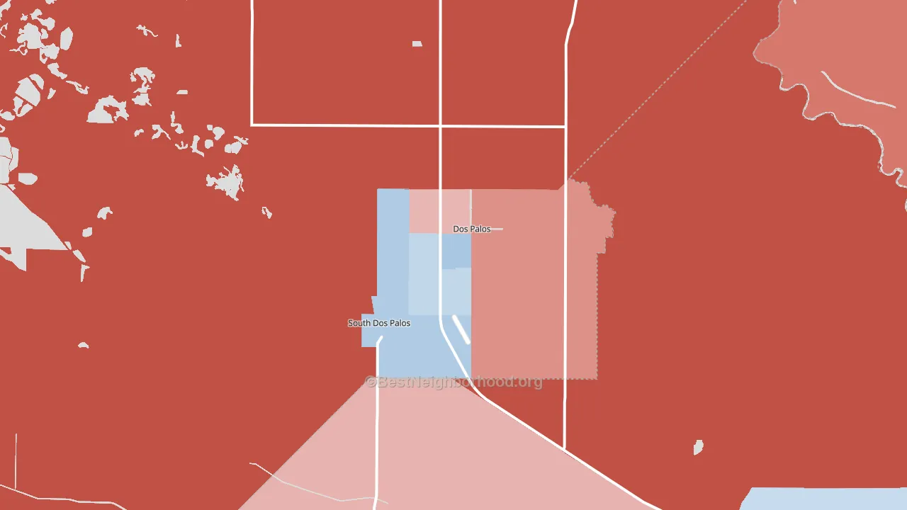 South Dos Palos, CA block-group political-lean map