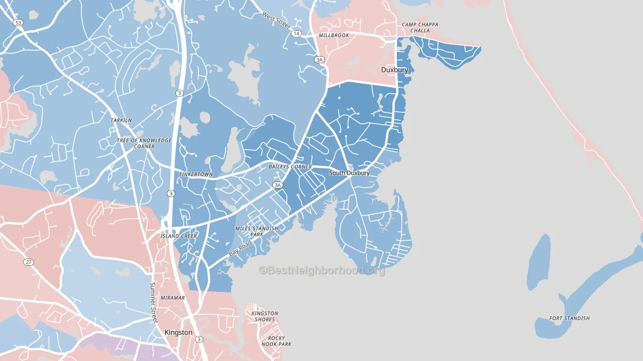 South Duxbury, Duxbury, MA block-group political-lean map