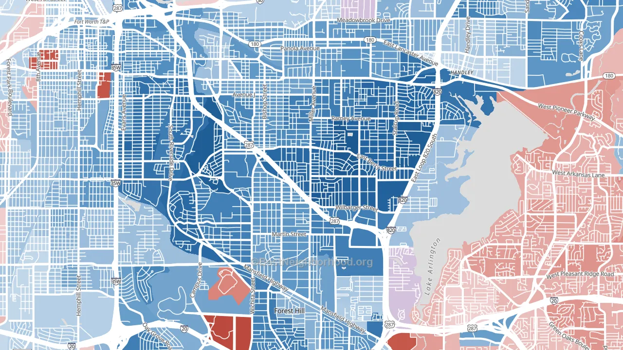 South East, Fort Worth, TX block-group political-lean map