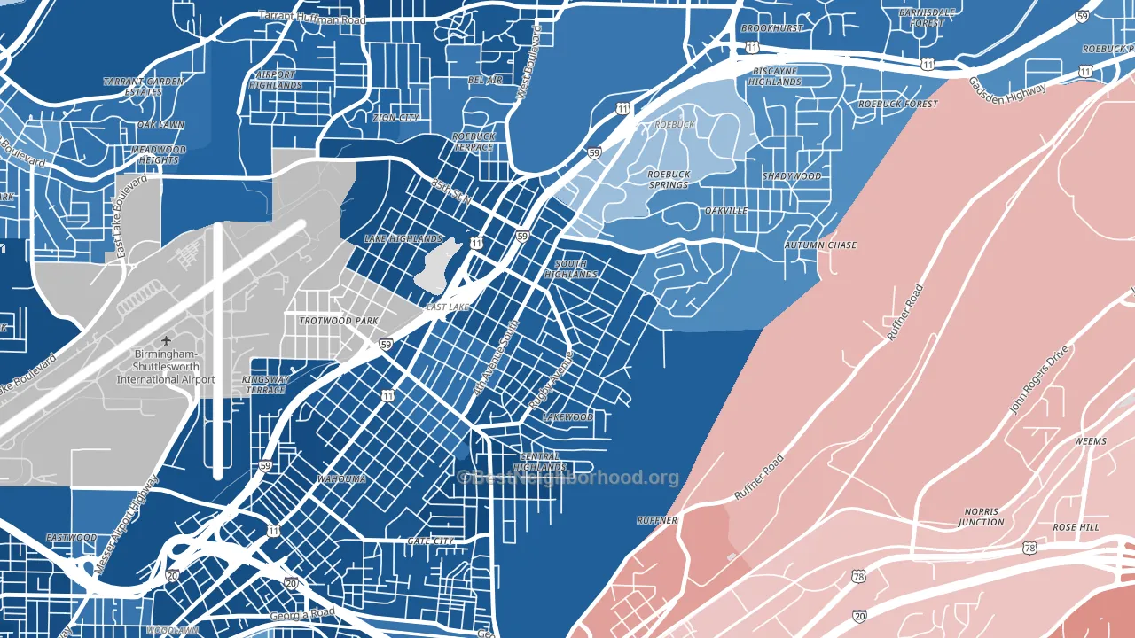 South East Lake, Birmingham, AL block-group political-lean map
