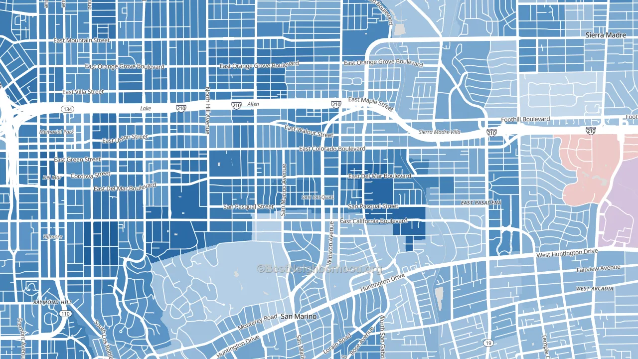 South East, Pasadena, CA block-group political-lean map