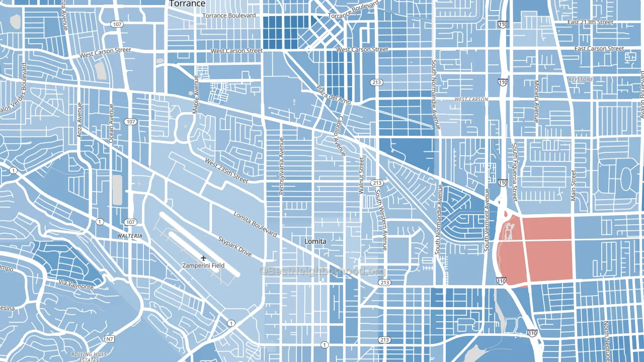 South East Torrance, Torrance, CA block-group political-lean map