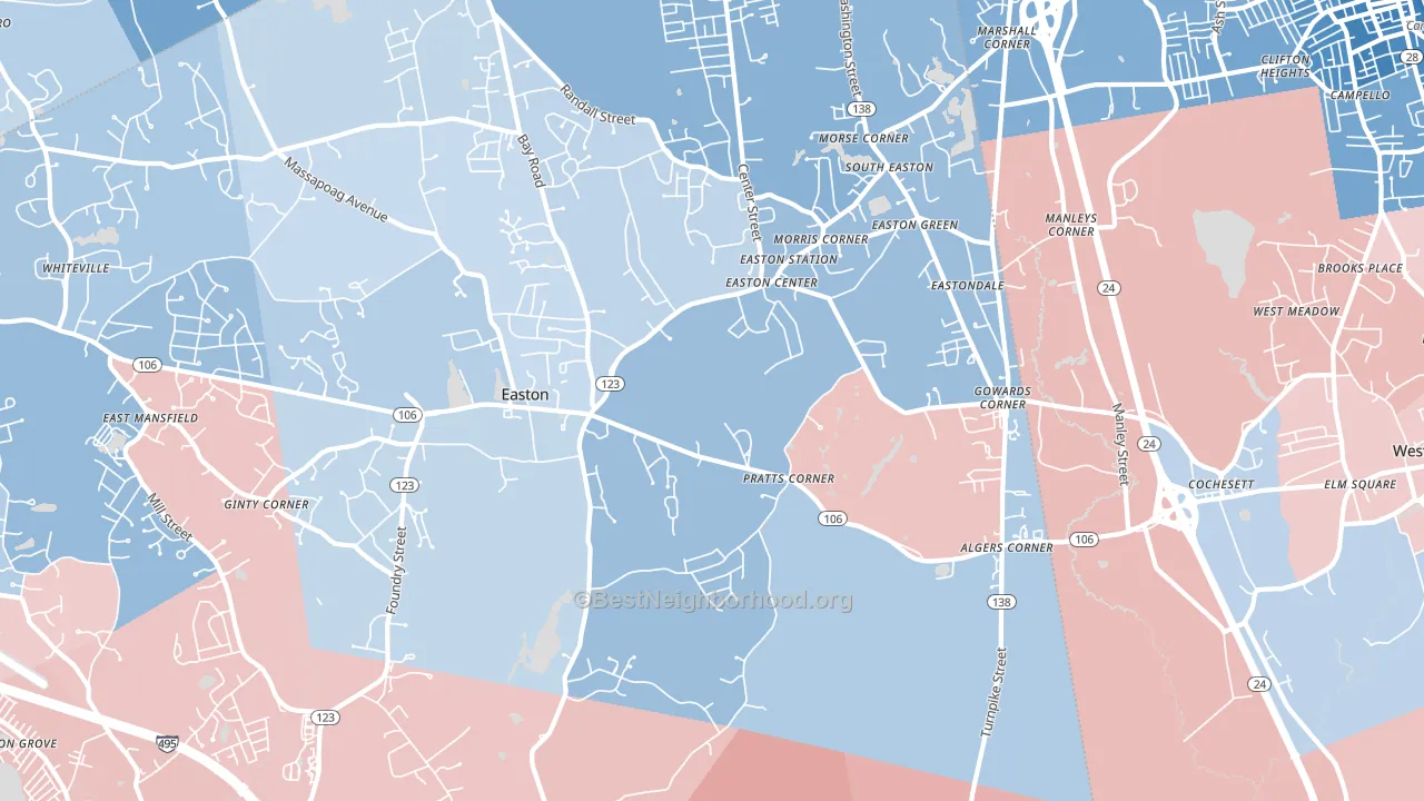 South Easton, MA block-group political-lean map