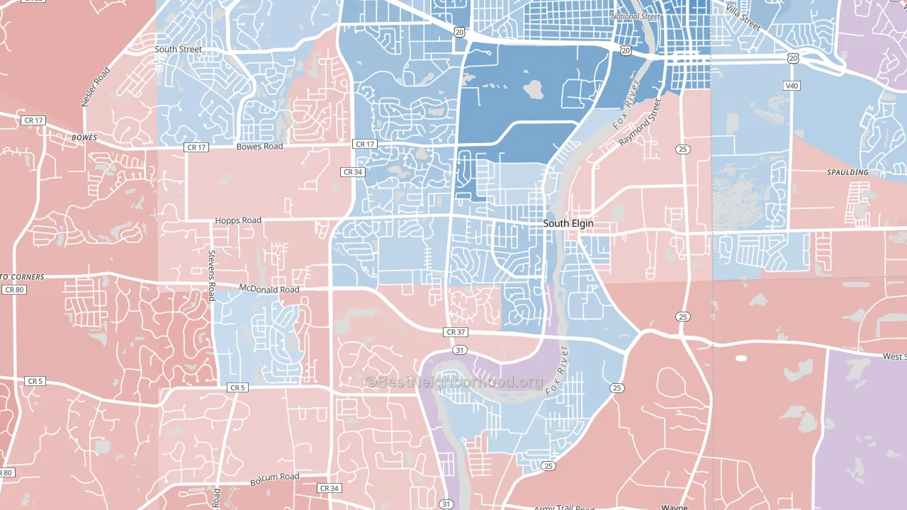 South Elgin, IL block-group political-lean map