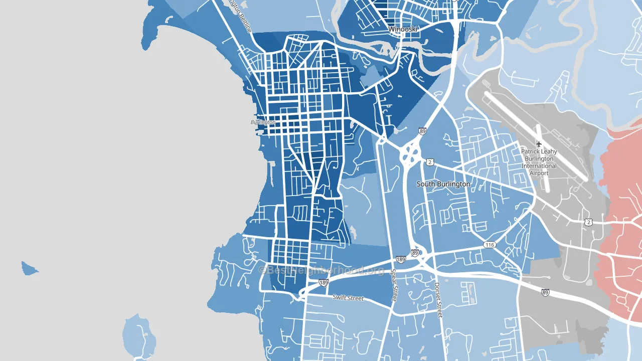 South End, Burlington, VT block-group political-lean map