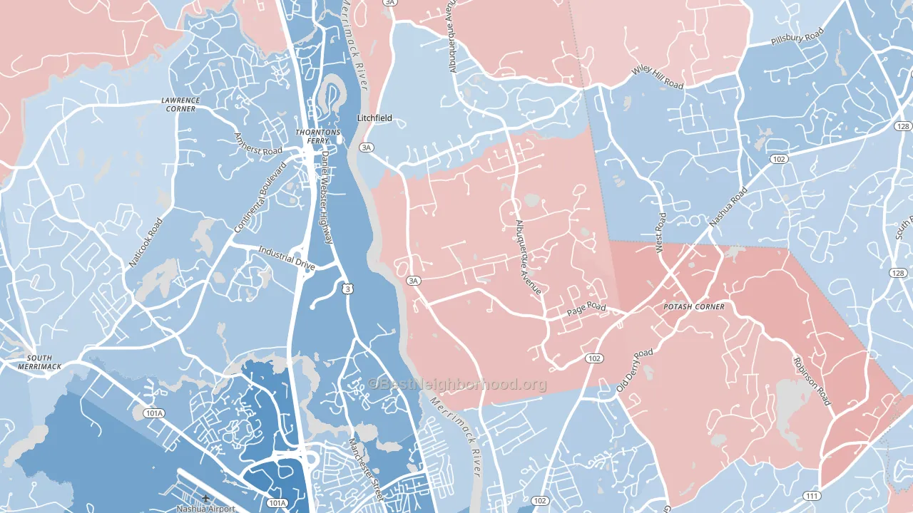 South End, Nashua, NH block-group political-lean map