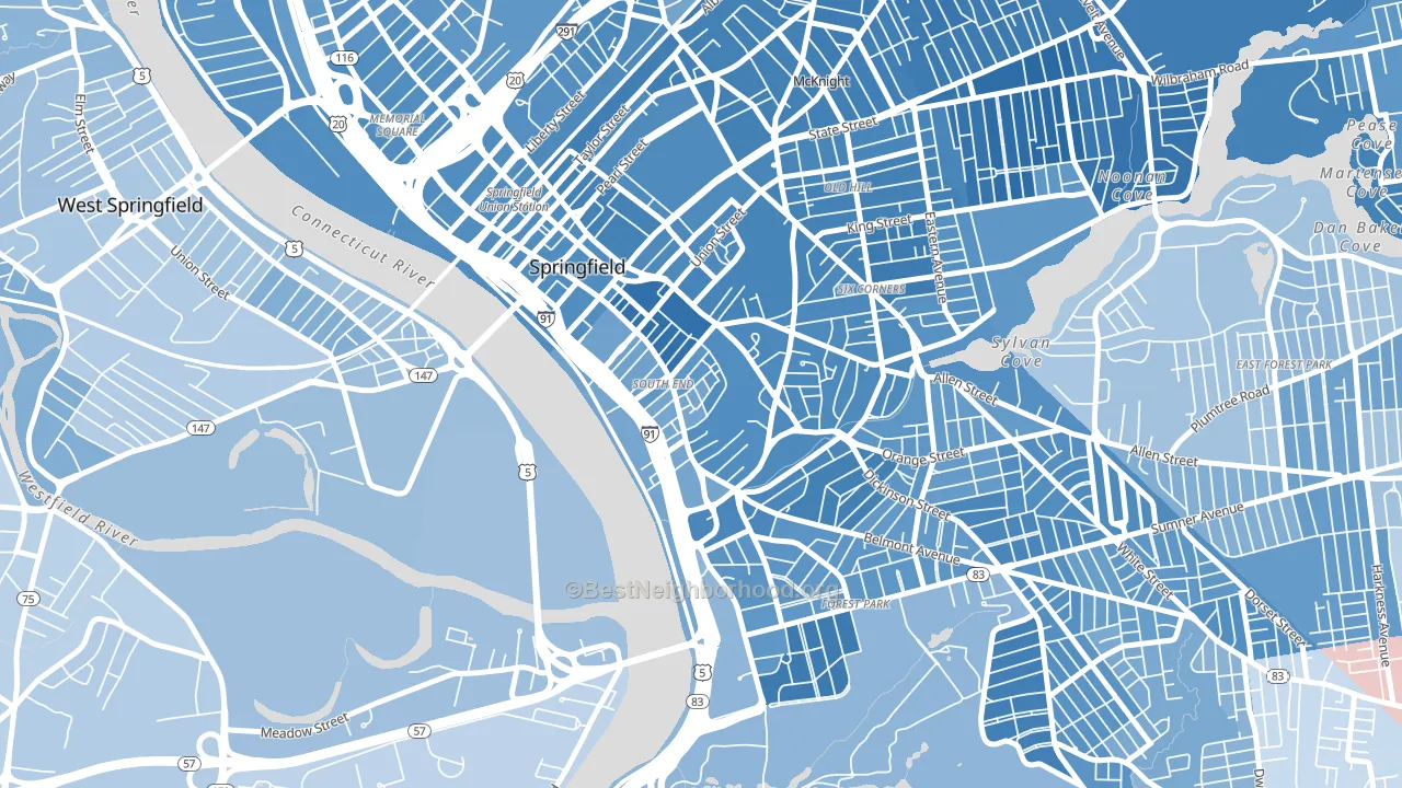 South End Springfield, Springfield, MA block-group political-lean map