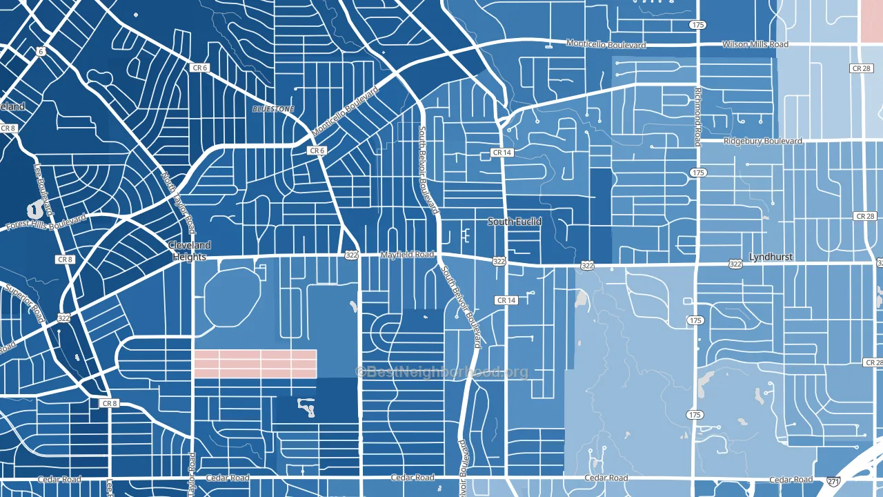 South Euclid, OH block-group political-lean map