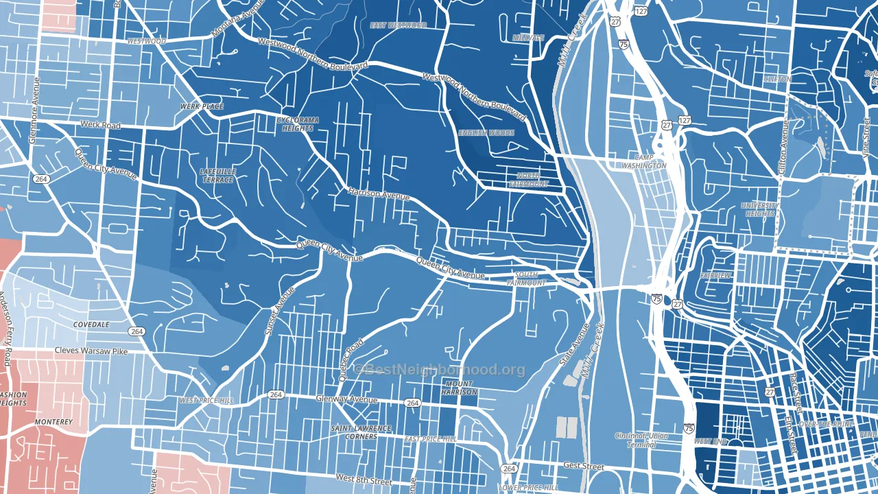South Fairmount, Cincinnati, OH block-group political-lean map
