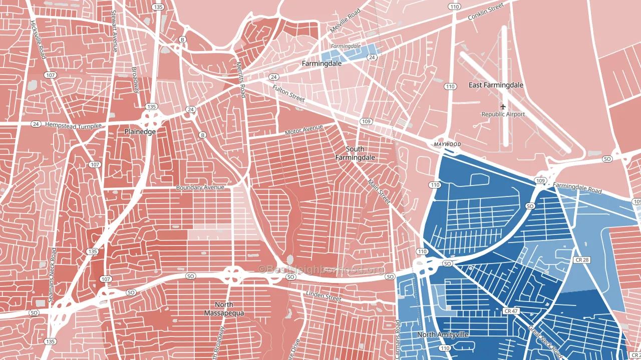 South Farmingdale, NY block-group political-lean map