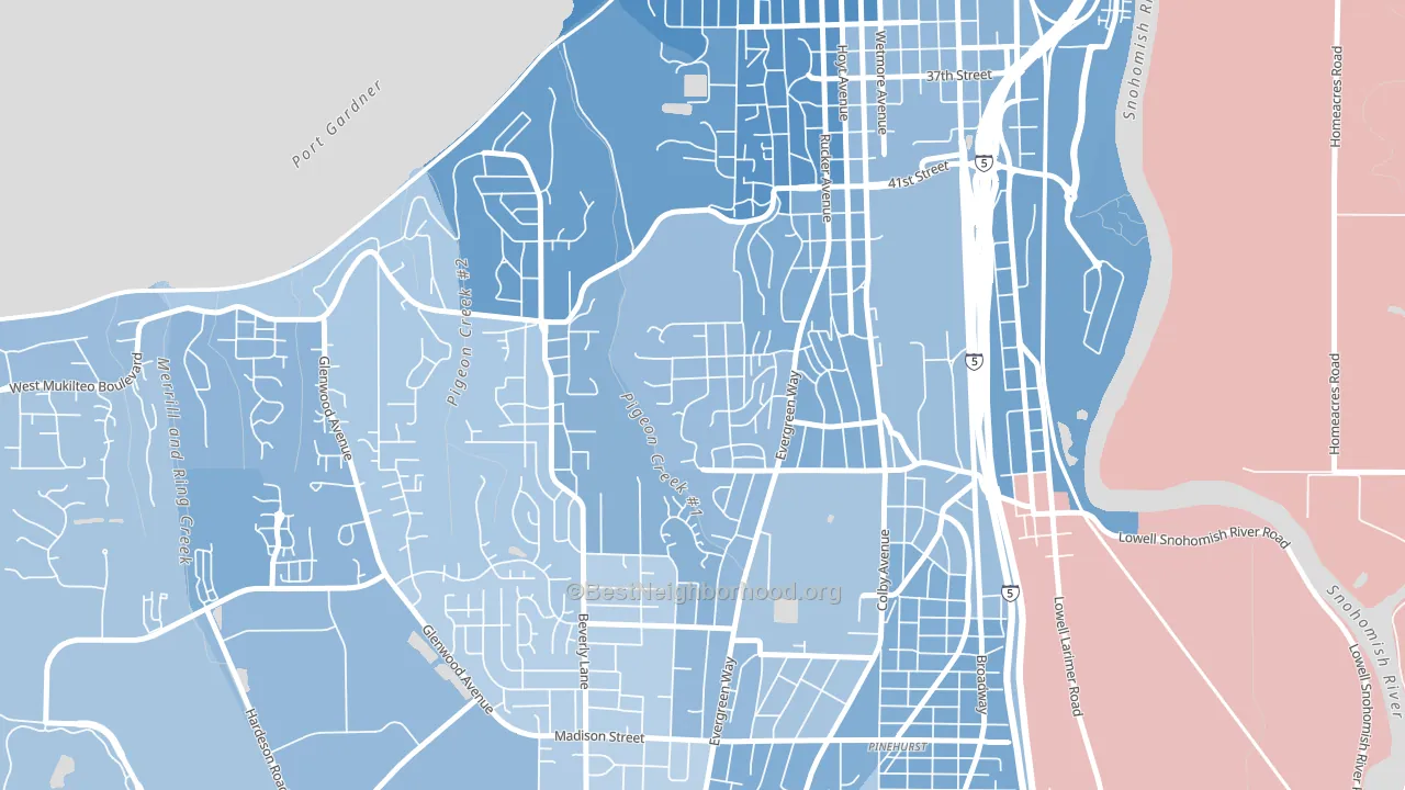 South Forest Park, Everett, WA block-group political-lean map