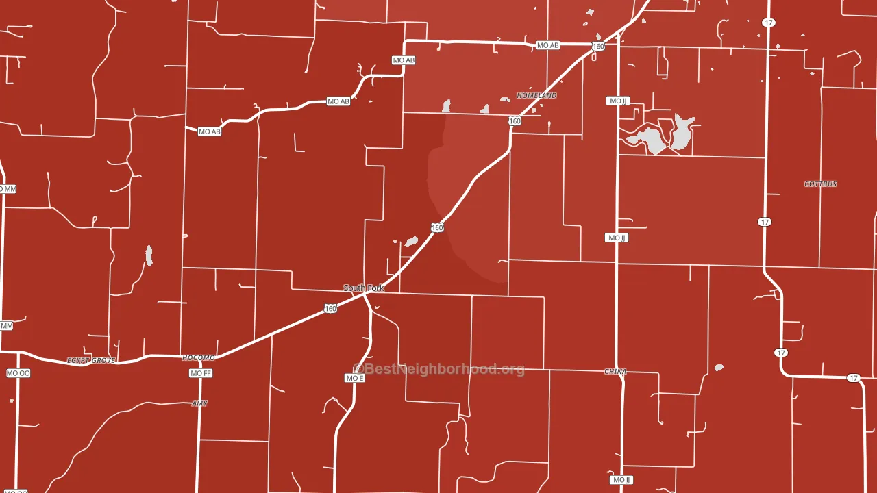 South Fork, MO block-group political-lean map