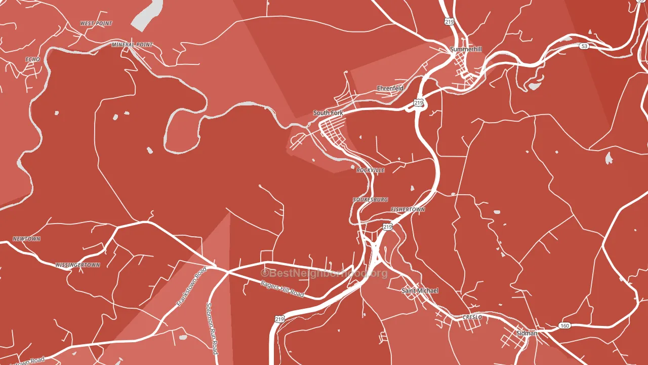 South Fork, PA block-group political-lean map