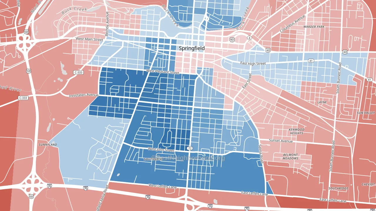 South Fountain Avenue Historic District, Springfield, OH block-group political-lean map