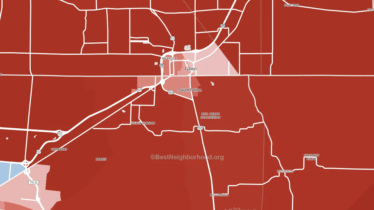 South Fulton, TN block-group political-lean map