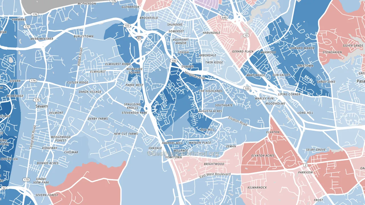 South Gate, Glen Burnie, MD block-group political-lean map