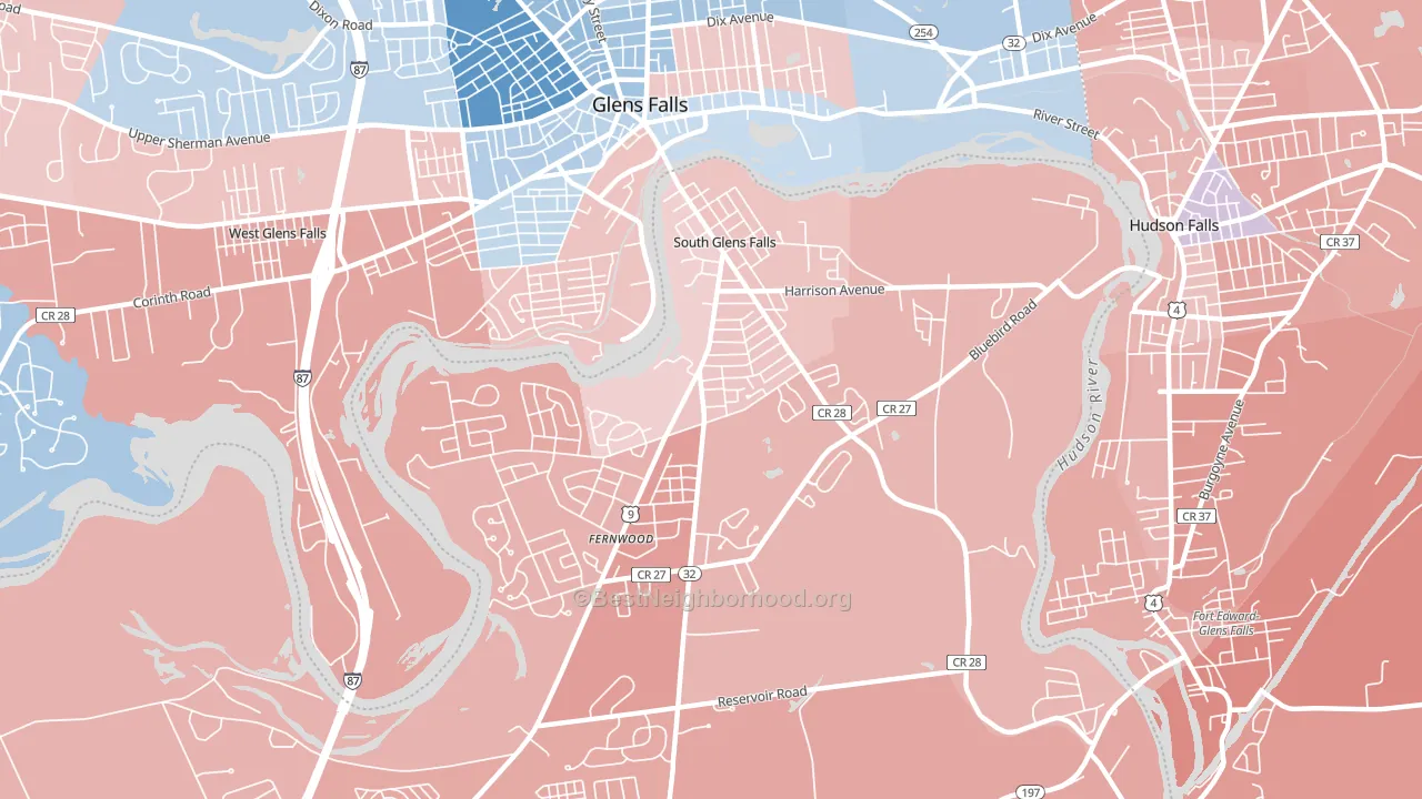 South Glens Falls, NY block-group political-lean map