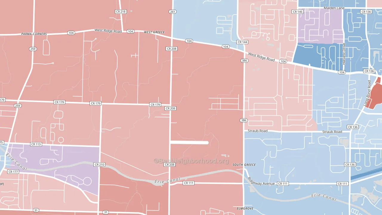 South Greece, NY block-group political-lean map