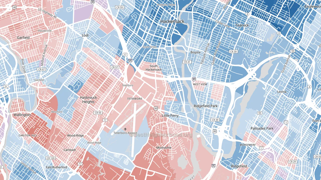 South Hackensack, NJ block-group political-lean map