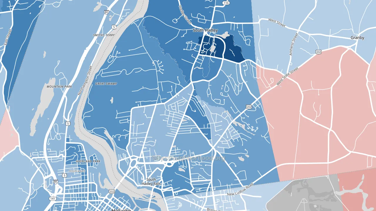 South Hadley, MA block-group political-lean map