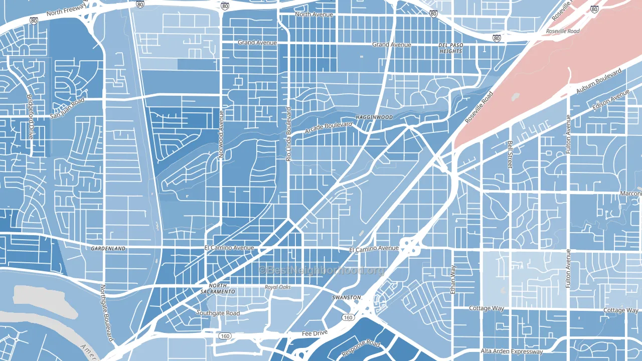 South Hagginwood, Sacramento, CA block-group political-lean map