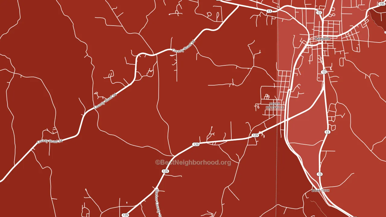 South Haleyville, AL block-group political-lean map