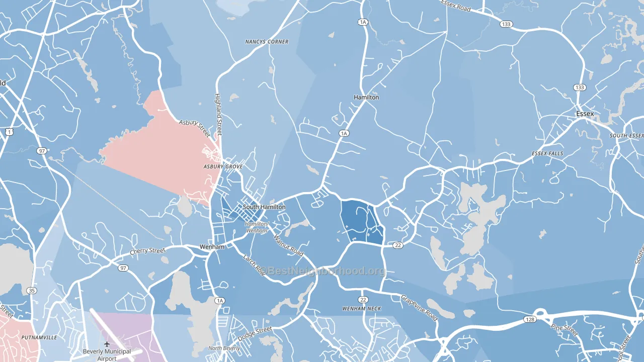 South Hamilton, MA block-group political-lean map