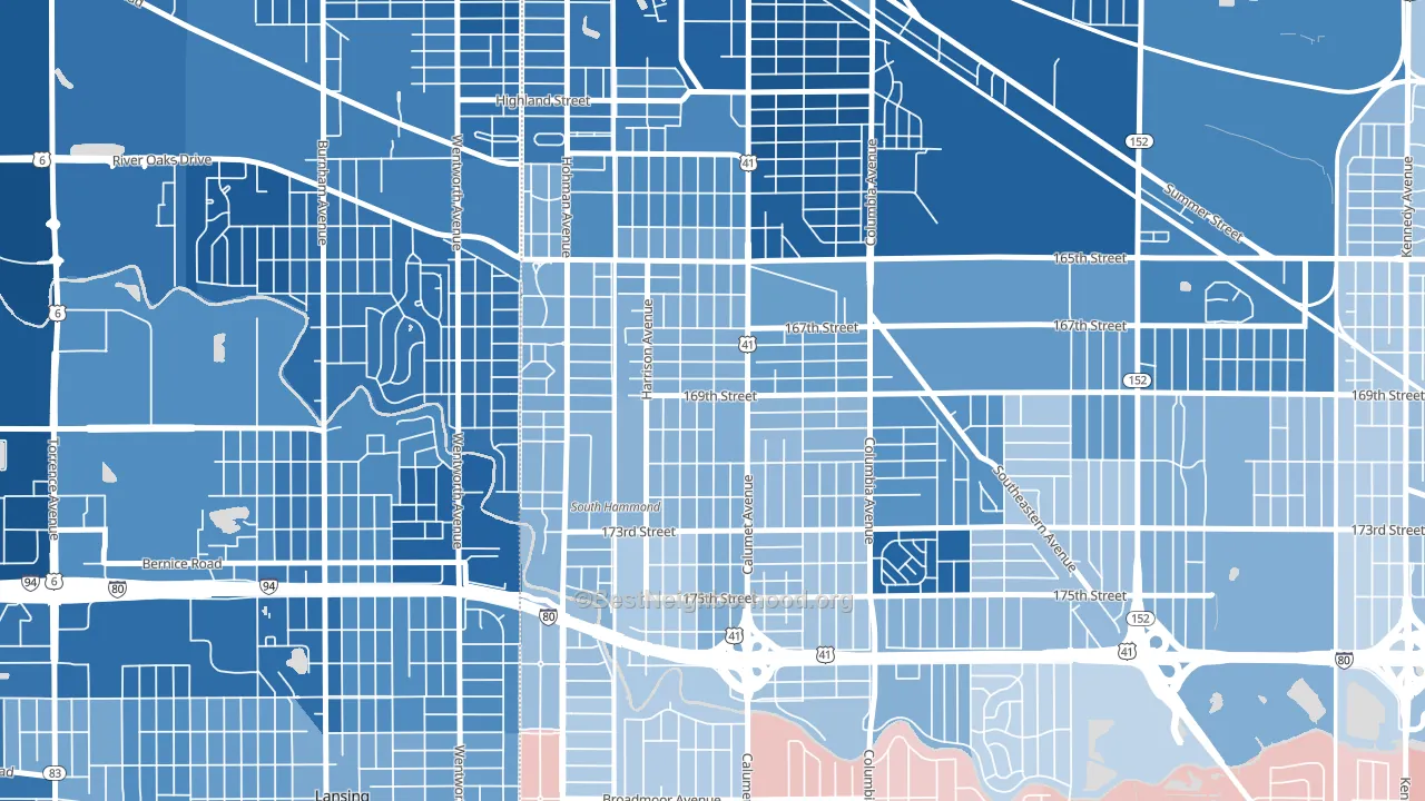 South Hammond, Hammond, IN block-group political-lean map