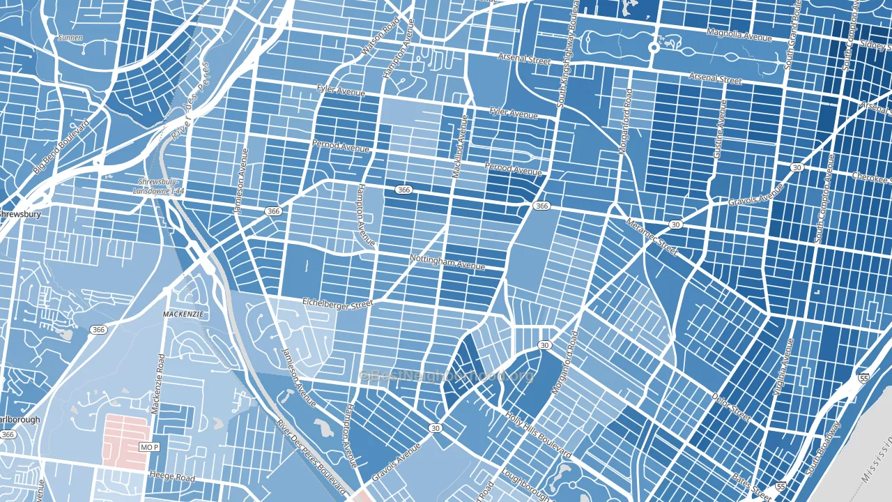 South Hampton, St. Louis, MO block-group political-lean map