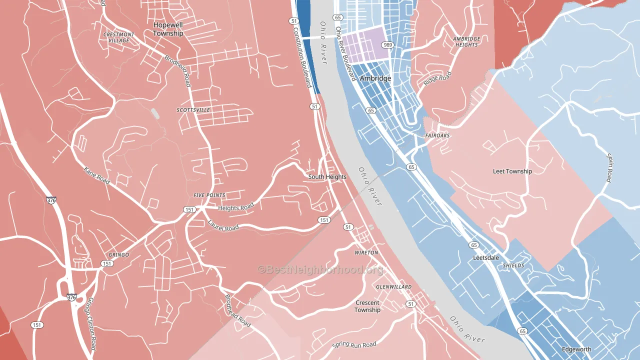 South Heights, PA block-group political-lean map