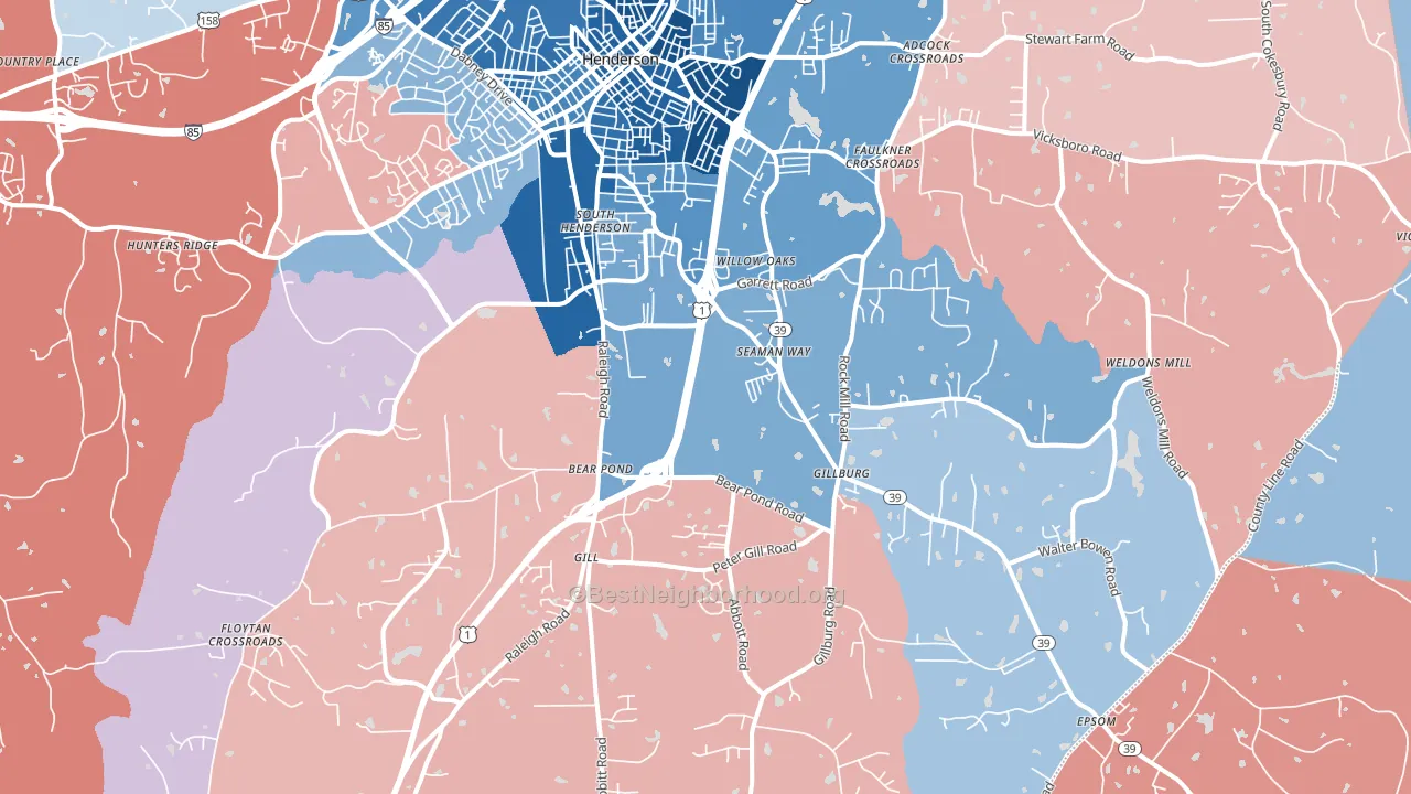 South Henderson, NC block-group political-lean map