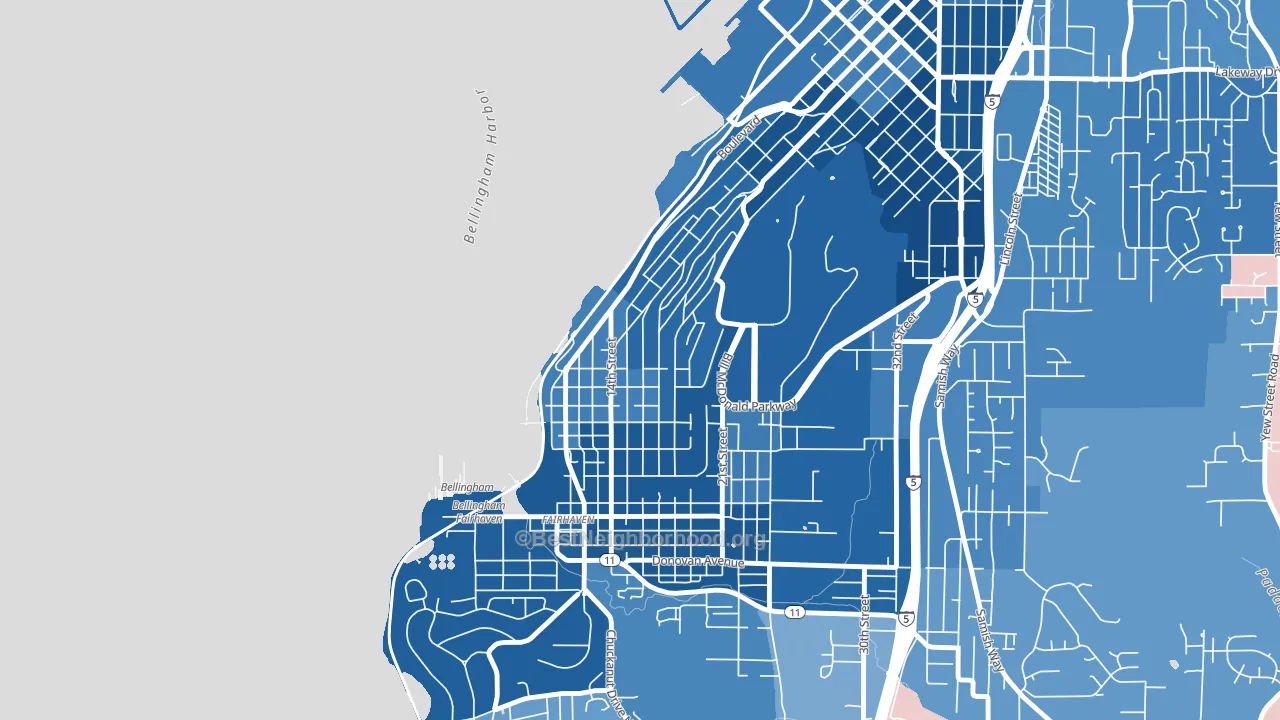 South Hill, Bellingham, WA block-group political-lean map