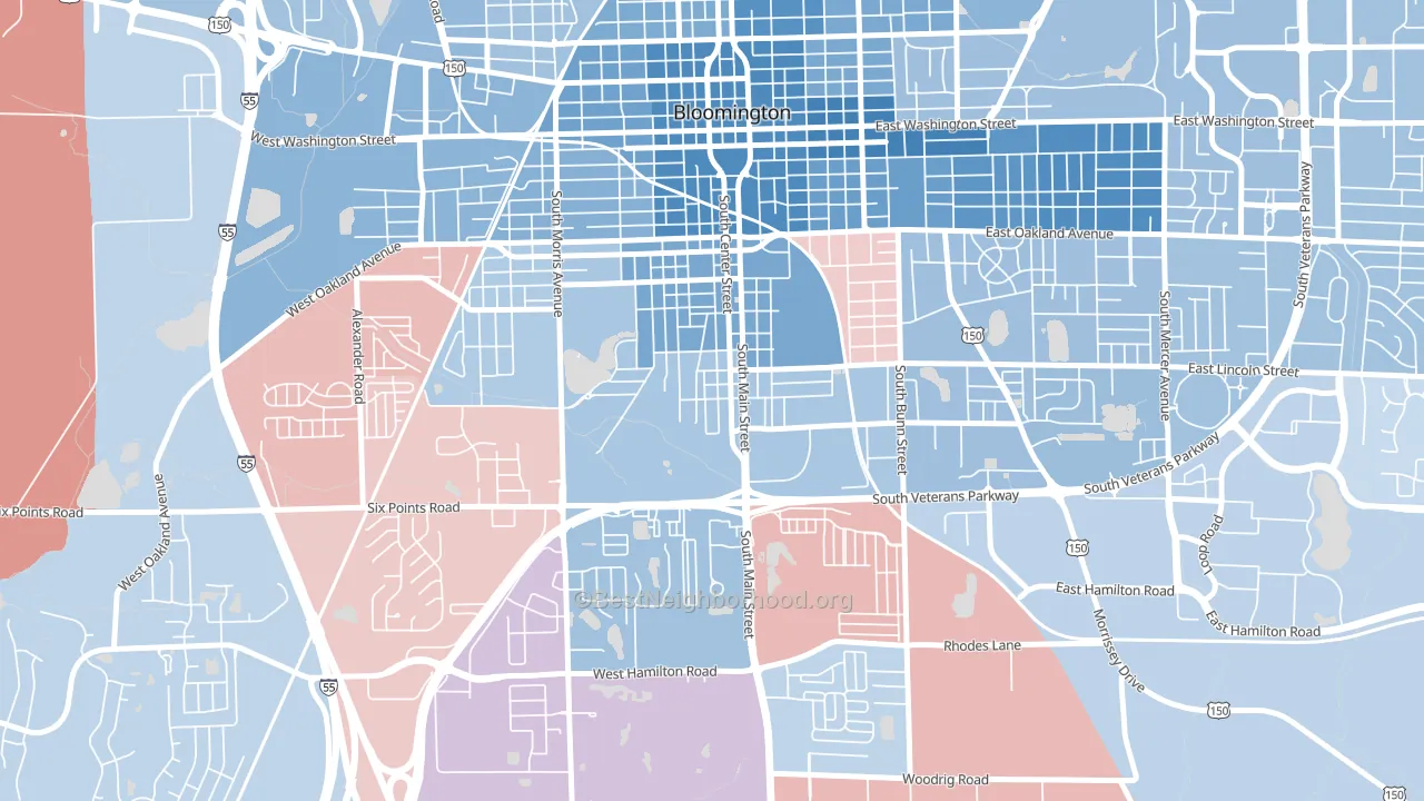 South Hill, Bloomington, IL block-group political-lean map