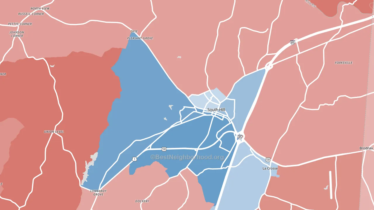 South Hill, VA block-group political-lean map