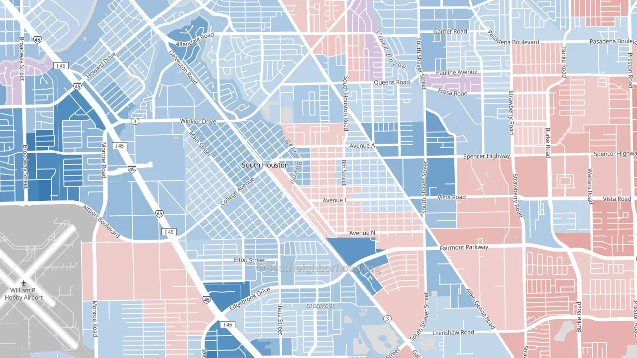 South Houston, TX block-group political-lean map