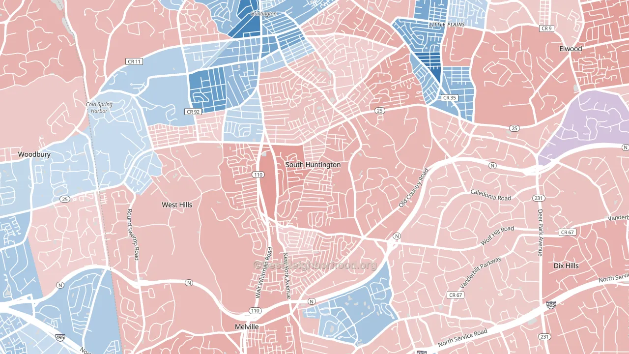 South Huntington, NY block-group political-lean map