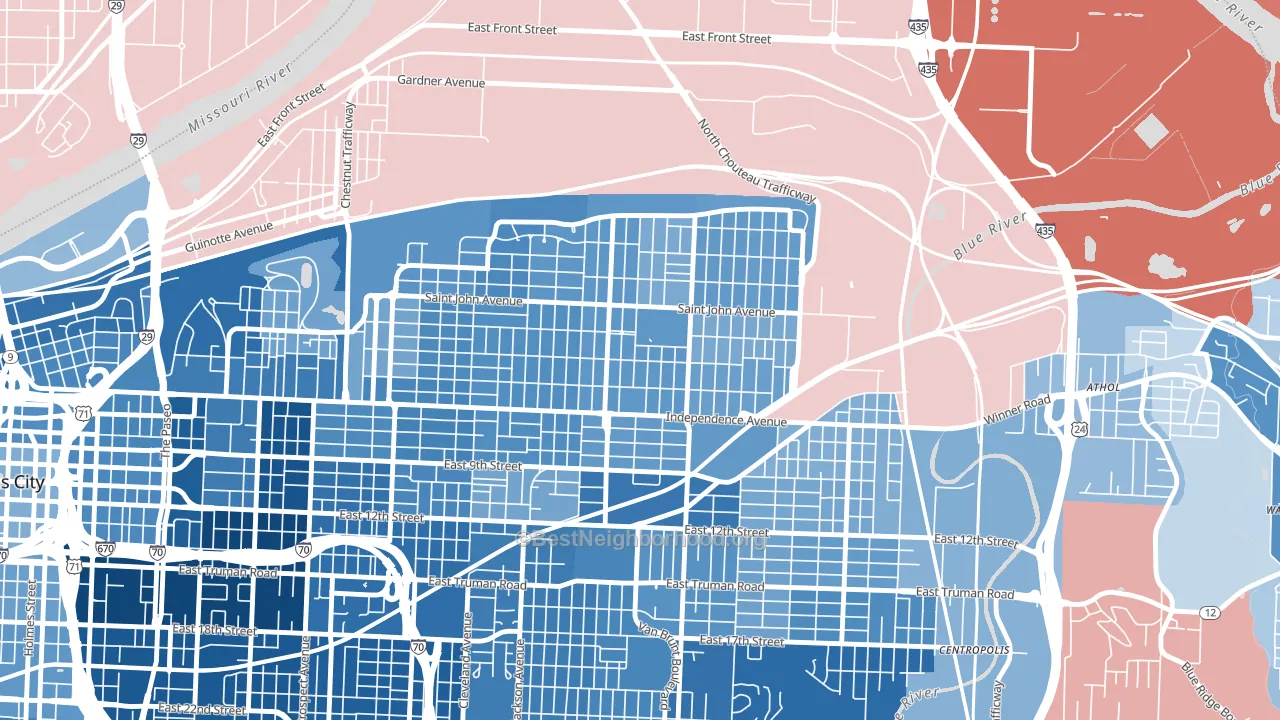 South India Mound, Kansas City, MO block-group political-lean map