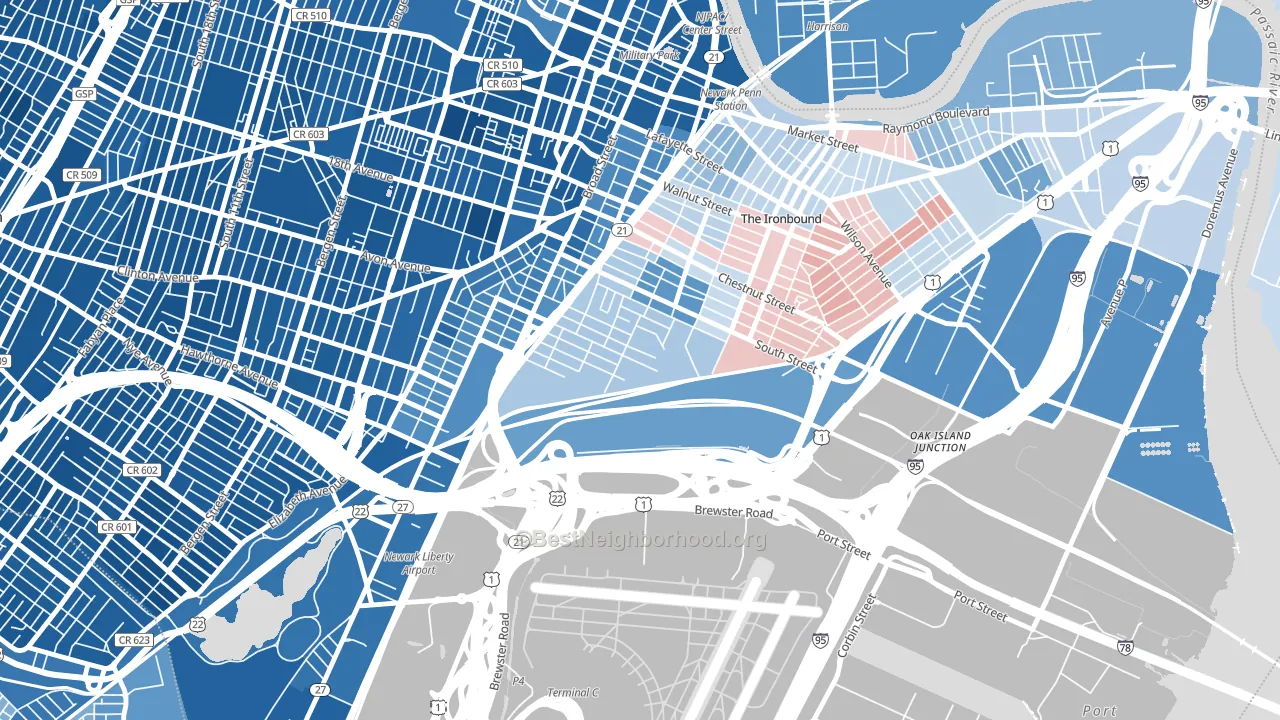 South Ironbound, Newark, NJ block-group political-lean map